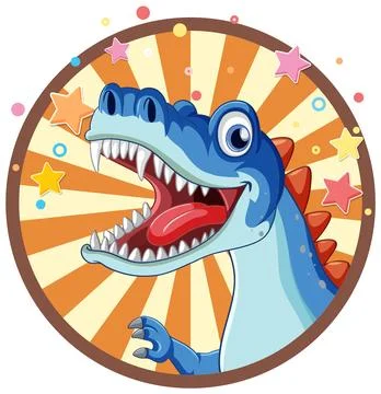 Dinosaur on circle comic sticker template 스톡 일러스트