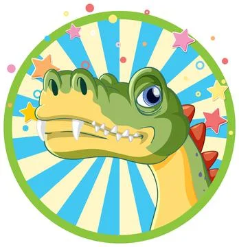 Dinosaur on circle comic sticker template Illustrazione stock