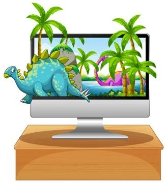 Dinosaur on computer screen background Stock Illustration