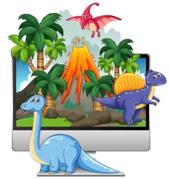 Dinosaur on computer screen background 库存插图