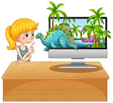 Dinosaur on computer screen background Stockillustratie