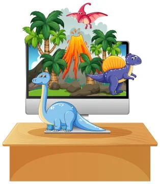 Dinosaur on computer screen background Stock Illustration