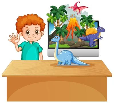 Dinosaur on computer screen background Illustrazione stock