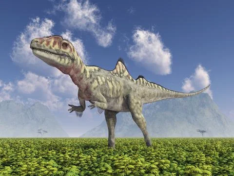 Dinosaur Concavenator in a landscape Illustrazione stock