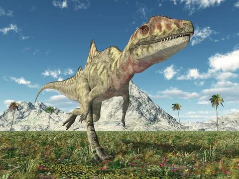 Dinosaur Concavenator in a landscape Stock Illustration
