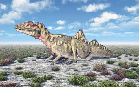 Dinosaur Concavenator in a landscape Illustrazione stock