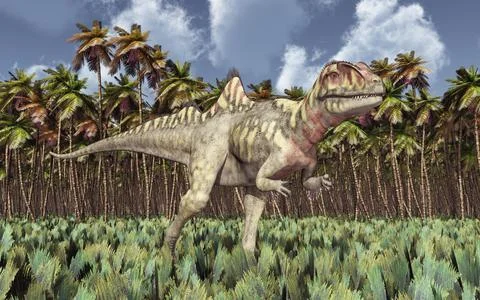 Dinosaur Concavenator in a rainforest Stock Illustration