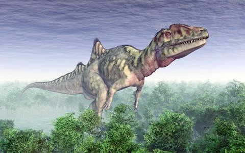 Dinosaur Concavenator in a rainforest Stock Illustration
