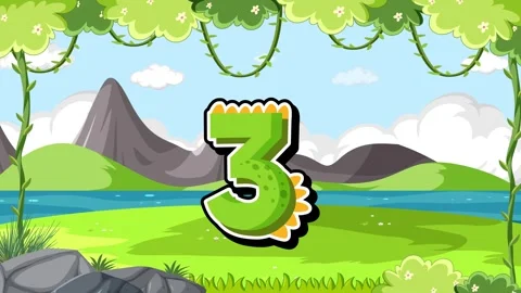 Dinosaur Countdown in Vibrant Prehistoric Landscape Stock Footage 311835643