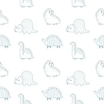 Dinosaur cute kids seamless pattern. Little cute dinos. Vector illustration Stock Illustration