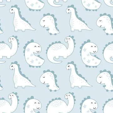 Dinosaur cute kids seamless pattern. Little cute dinos. Vector illustration boy Stock Illustration