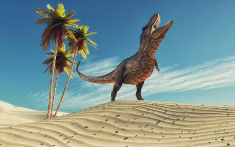 Dinosaur in desert thirsty Stock Illustration