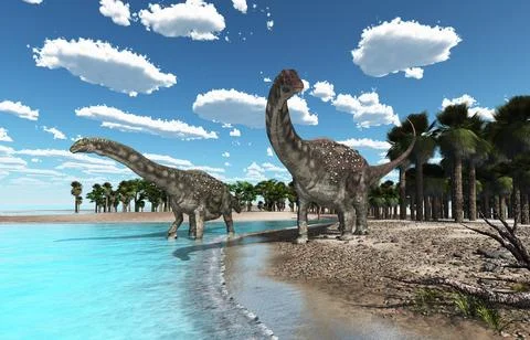 Dinosaur Diamantinasaurus at the beach Stock Illustration