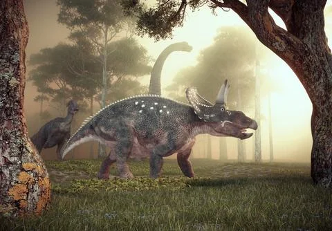 Dinosaur - Diceratops in nature. Illustrazione stock