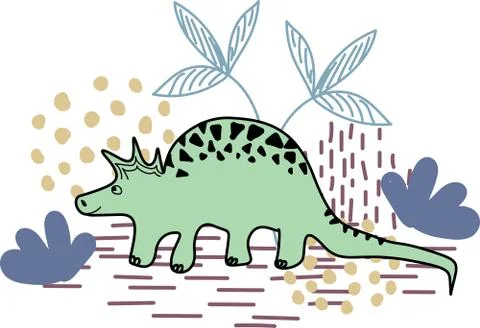 Dinosaur in doodle flat style Stock Illustration