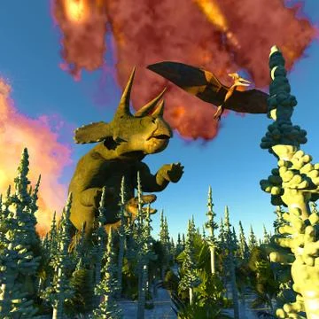 Dinosaur doomsday 3d rendering Stock Illustration