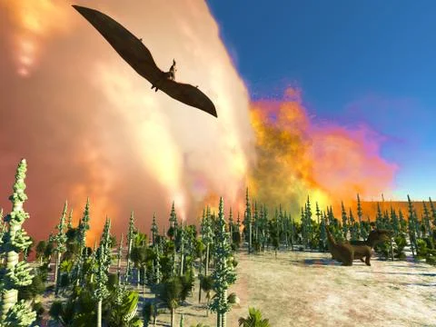 Dinosaur doomsday 3d rendering Stock Illustration