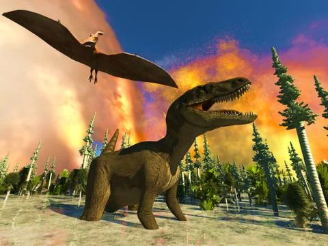 Dinosaur doomsday 3d rendering Stock Illustration