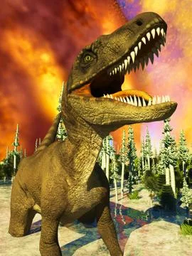 Dinosaur doomsday 3d rendering Stock Illustration