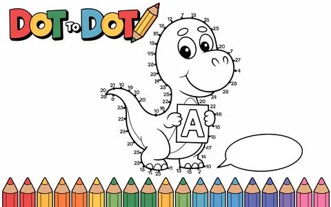 Dinosaur dot to dot activity with letter A and colored pencils Stock-Illustration
