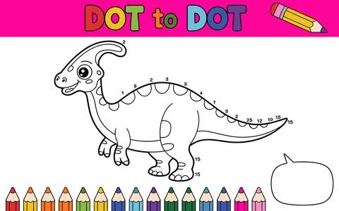 Dinosaur dot to dot activity page with colorful pencils Stock Illustration