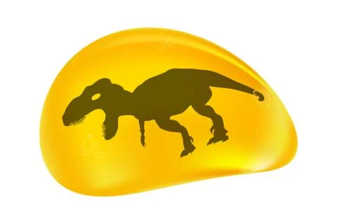 Dinosaur in a drop of amber isolated on white background. Stock Illustration