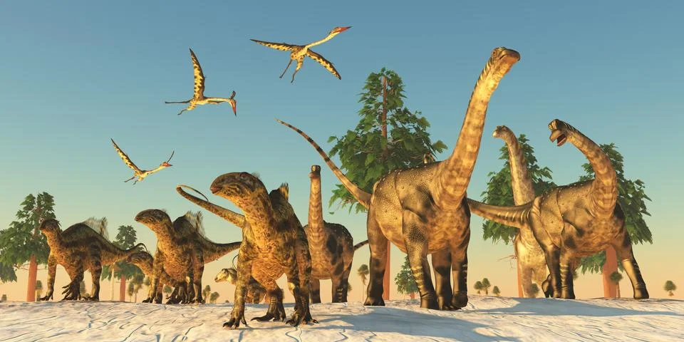 Dinosaur drought migration Stock Illustration