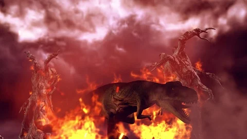 DINOSAUR DYING INSIDE FIRE Stock Footage 122108181