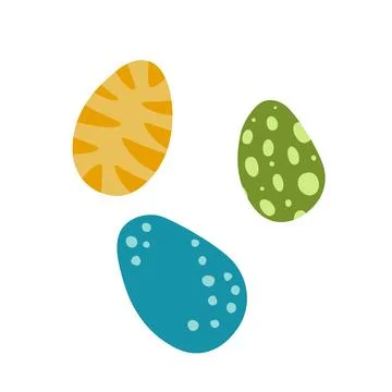 Dinosaur eggs set. Dino eggs. Flat, cartoon, vector Stock Illustration