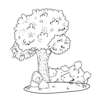 Dinosaur eggs with tree landscape Stock Illustration