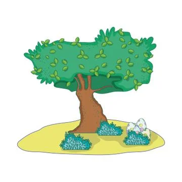 Dinosaur eggs with tree landscape 스톡 일러스트