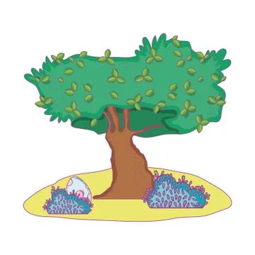 Dinosaur eggs with tree landscape 스톡 일러스트