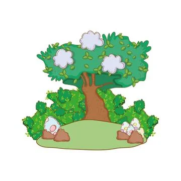 Dinosaur eggs with tree landscape 스톡 일러스트