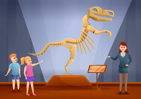 Dinosaur excursion museum concept banner, cartoon style Stock Illustration