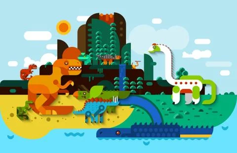 Dinosaur Flat Background Illustrazione stock