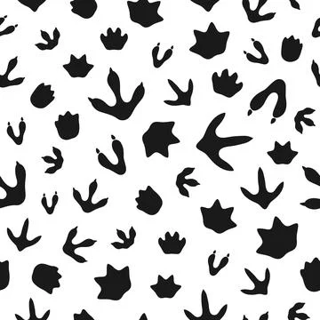 Dinosaur footprint seamless pattern, black prints Stock Illustration