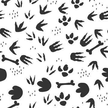 Dinosaur footprints seamless pattern. Background with dino feet steps traces Stock Illustration