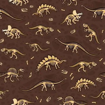 Dinosaur fossils seamless pattern with dino bones Illustrazione stock