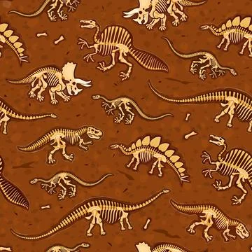 Dinosaur fossils seamless pattern with dino bones Illustrazione stock