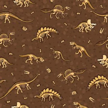 Dinosaur fossils skeletons seamless pattern Illustrazione stock