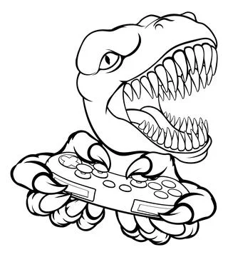 Dinosaur Gamer Video Game Controller Mascot Stock Illustration