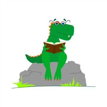 Dinosaur With Glasses Reading a Book. Smart Dinosaur. A Tyrannosaurus With A Stock Illustration