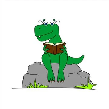Dinosaur With Glasses Reading a Book. Smart Dinosaur. A Tyrannosaurus In Glas Stock Illustration
