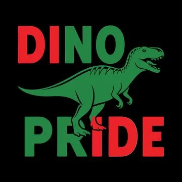 Dinosaur graphic design with bold text and colorful illustration on black Stock Illustration