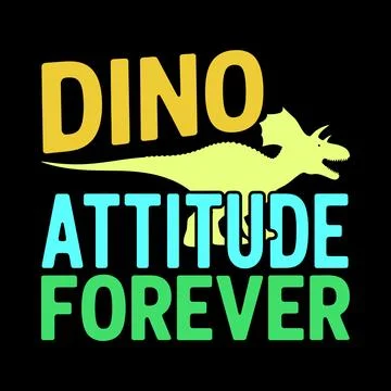 Dinosaur graphic design with bold text and colorful typography on black Stock Illustration