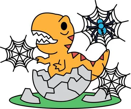 Dinosaur hatches from cracked egg Stock Illustration