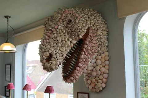 Dinosaur head made from shells Foto stock