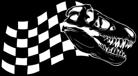 Dinosaur head skeleton in white line on black background Illustrazione stock