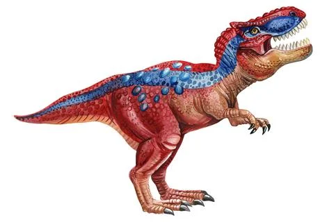 Dinosaur isolated on white background. Hand painted watercolor red dinosaurs Stock Illustration