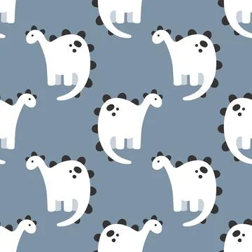 Dinosaur kids seamless pattern, background in blue tones. Repeating print Stock Illustration